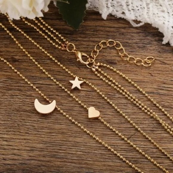 NEW Boho Dainty Moon Heart Star Gold Layered Chain Necklace A0107 - Picture 7 of 11